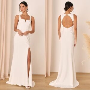 Size S - Lulus‎ Everlasting Promise White Notched Backless Mermaid Maxi Dress